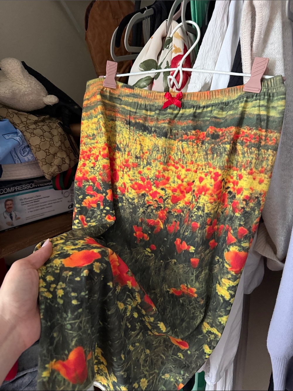 NWT Cider Green and Yellow Poppy Field Skirt with Red Bow Accent - Picture 2 of 4